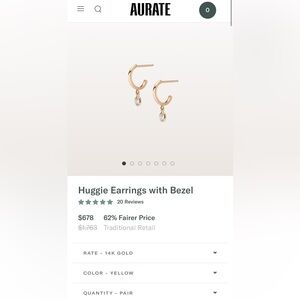 Aurate 14K Yellow Gold Huggie Earrings with Diamond Bezel Dangle